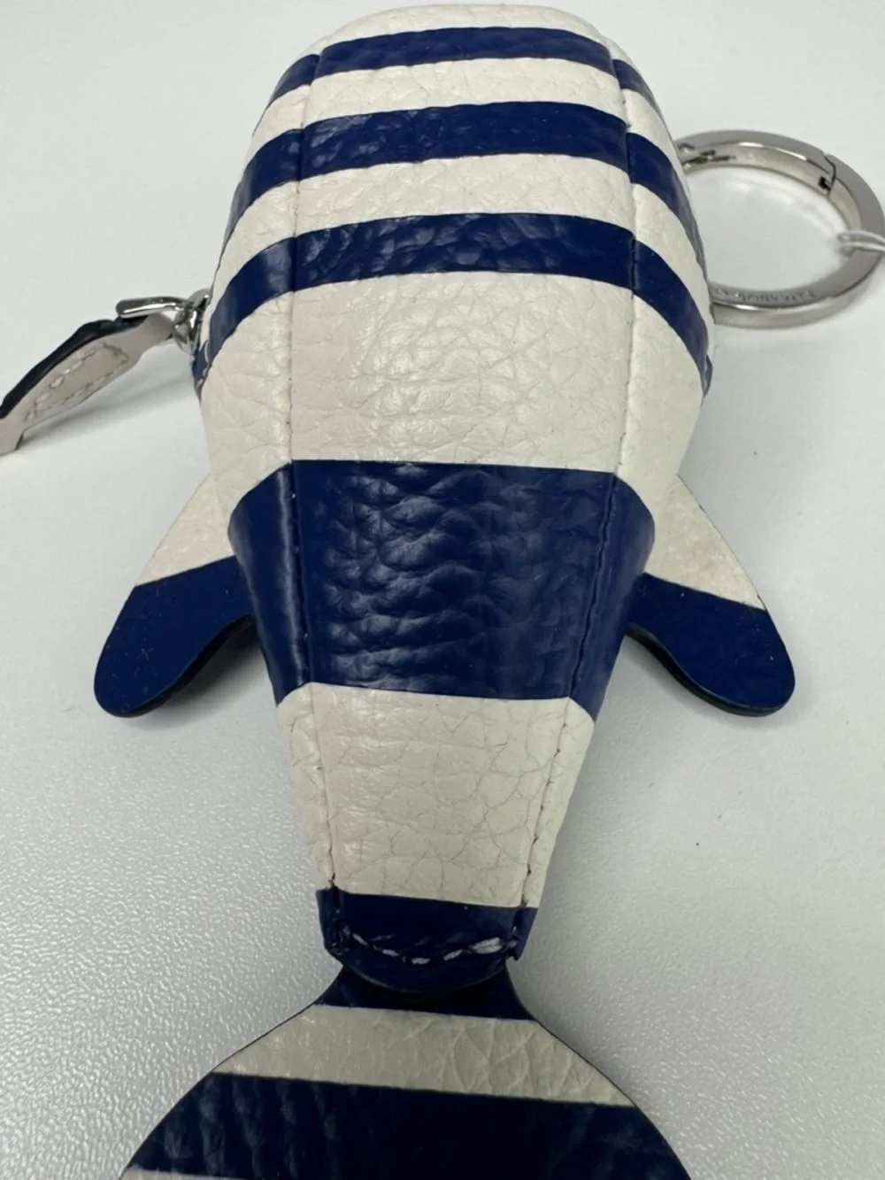 Kate Spade Navy & White Striped Whale Shore Leather Coin Purse Keychain Fob